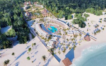 panoramablick auf die schwimmbäder des hotels sbh costa calma palace