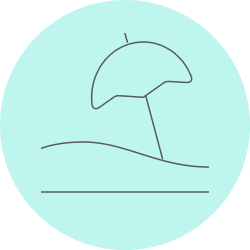 Beach icon and distance to Papagayo Beaches